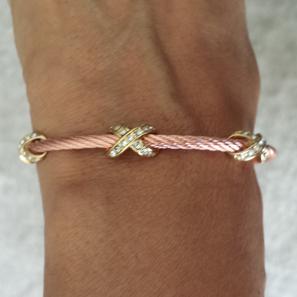 Rose Gold X cable bracelet - Picture 2 of 5